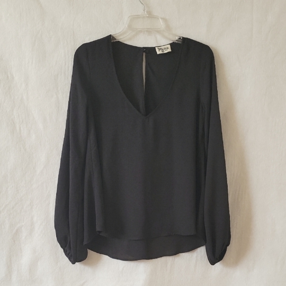 Show Me Your Mumu Womens Black Vneck Long Sleeve Blouse - Size Small